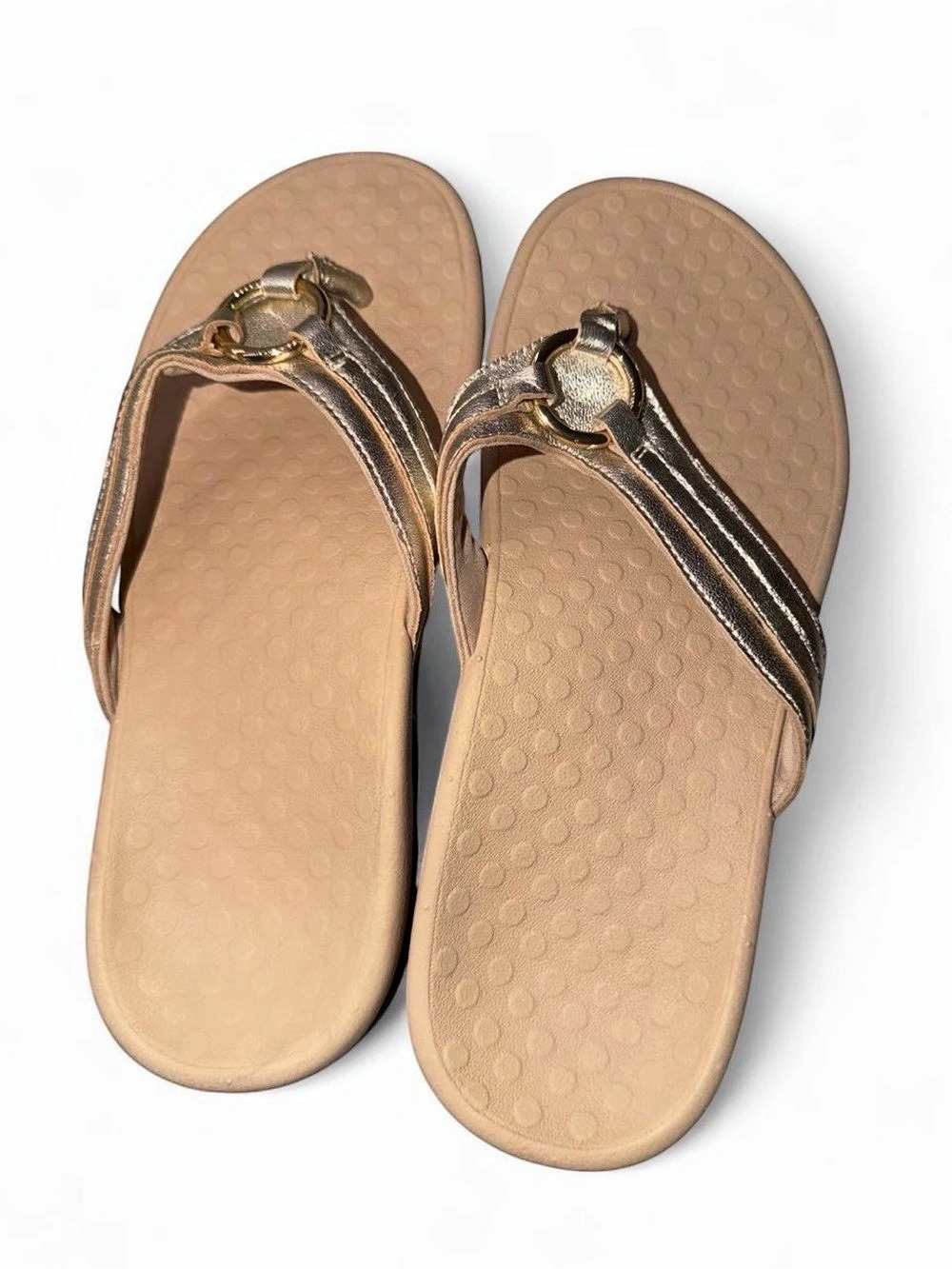 Vionic Tide Aloe Toe Post Sandal Brown & Gold US 8